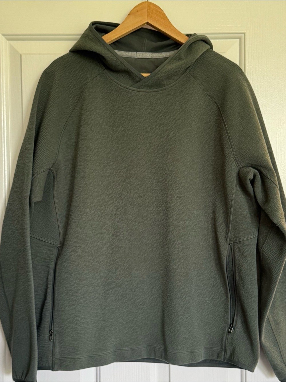 Lululemon Textured Spacer Hoodie Green Relaxed Fit Raglan Jacket Pocket Large